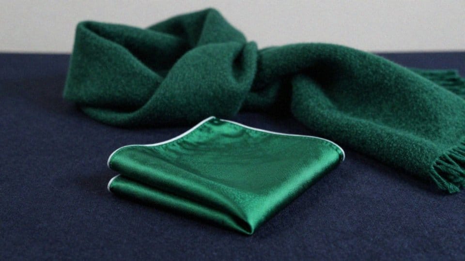 Jak dobierać poszetkę i szalik do zielono-granatowych stylizacji?