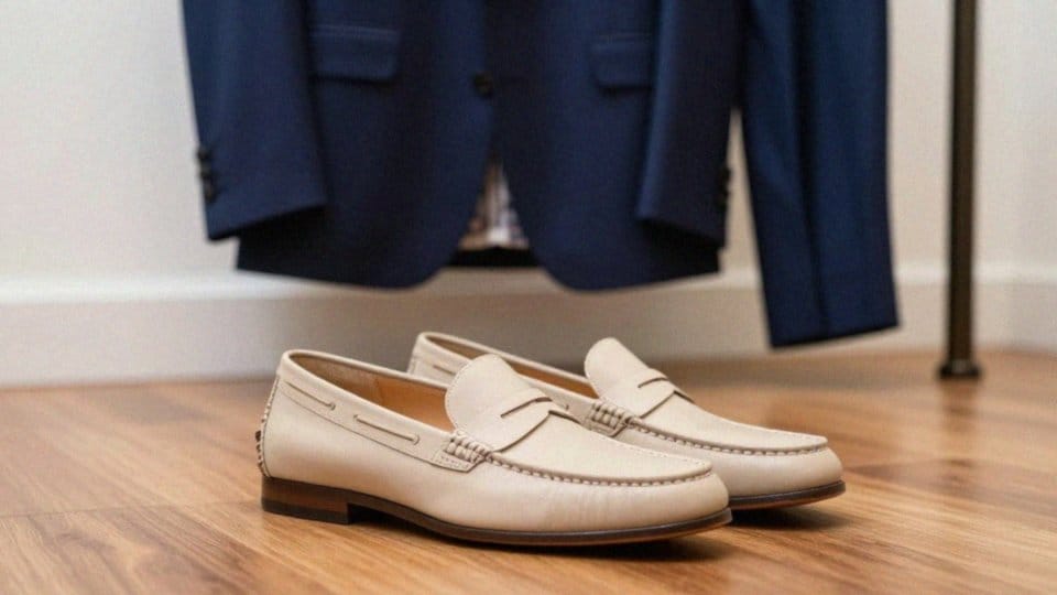 Czy beżowe buty pasują do niebieskiego garnituru?