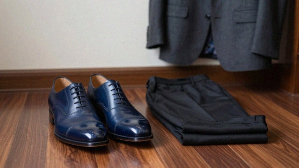 Jak zbalansować kontrast granatowych butów i czarnych spodni?