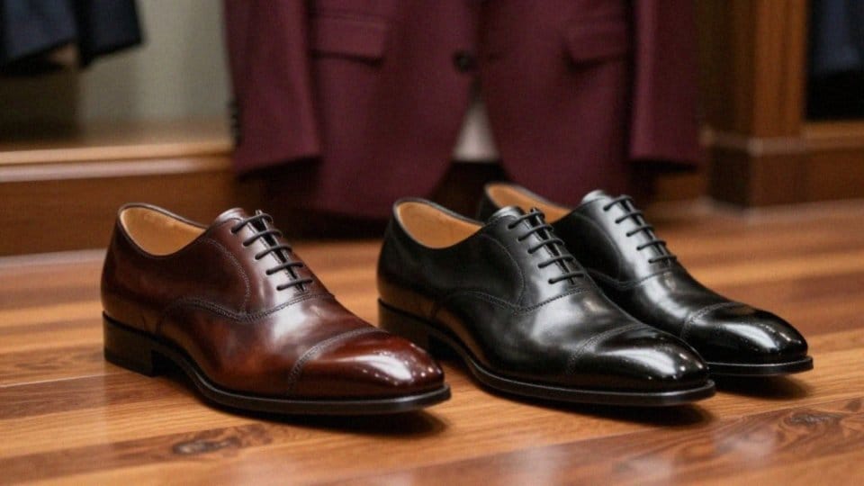 Brązowe czy czarne buty do bordowego garnituru?